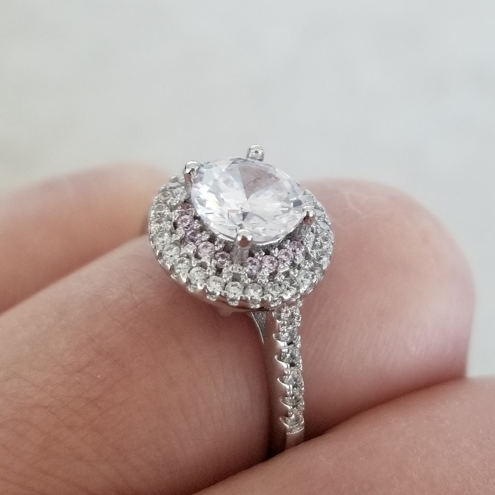 Sterling Pink Halo 1ct Solitaire - Picture 9 of 9